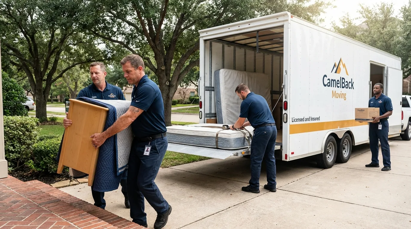 Crew loading residential truck for cross-state move from Knoxville, IA