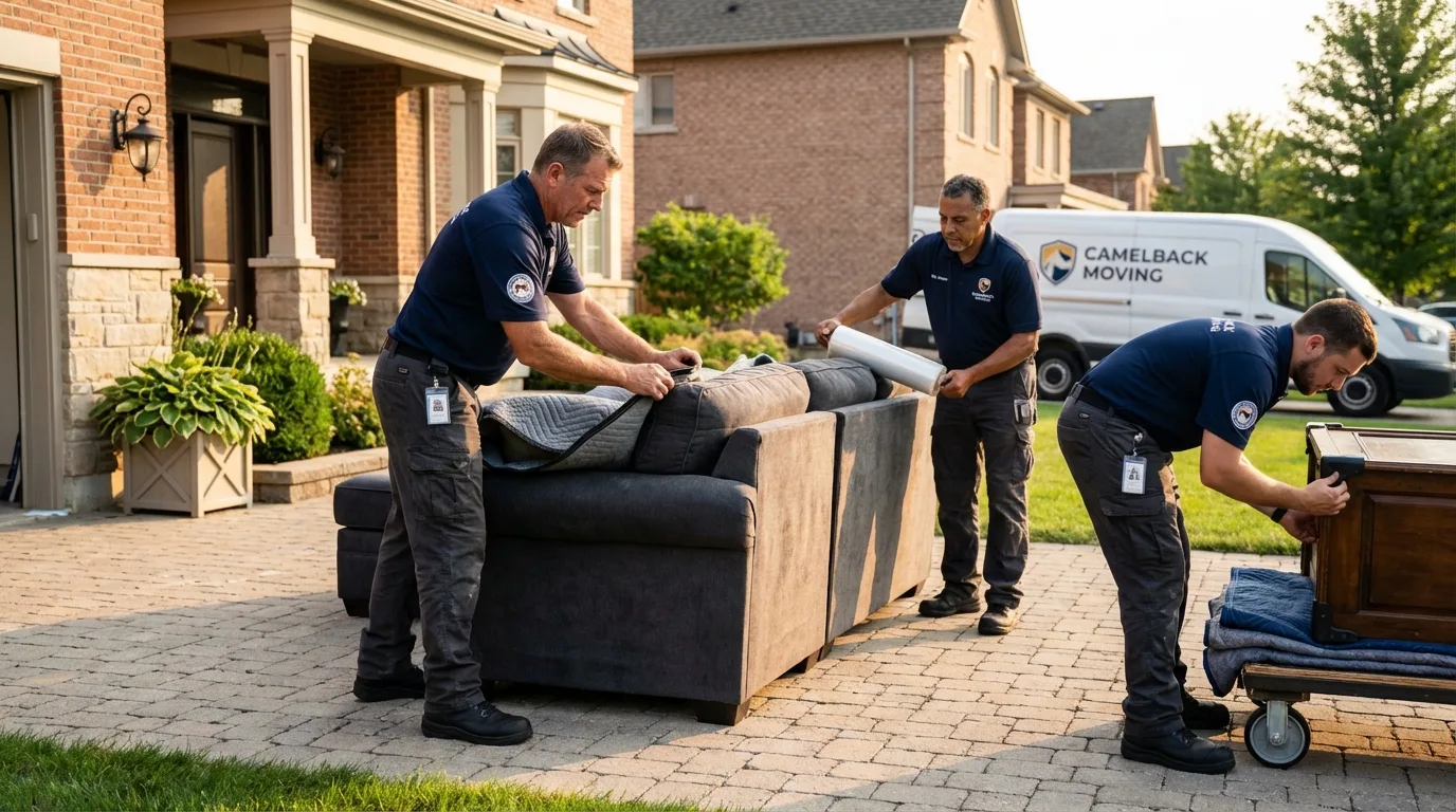 Large estate moving crew wrapping furniture in Knoxville, IA
