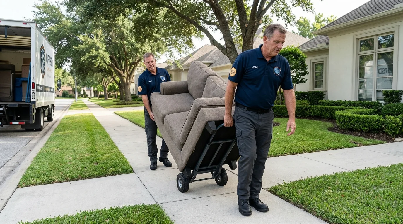 Local residential moving crew loading furniture in Knoxville, IA