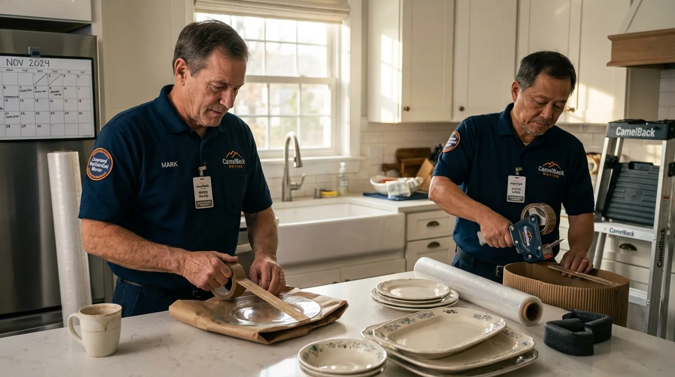 Professional crew packing kitchen dishware in Knoxville, IA